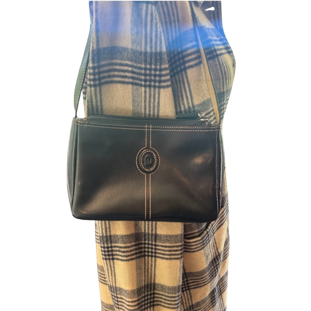 Mondoni Black Faux Leather Small Shoulder Bag Y2K Minimalist‎ Contrast Stitch